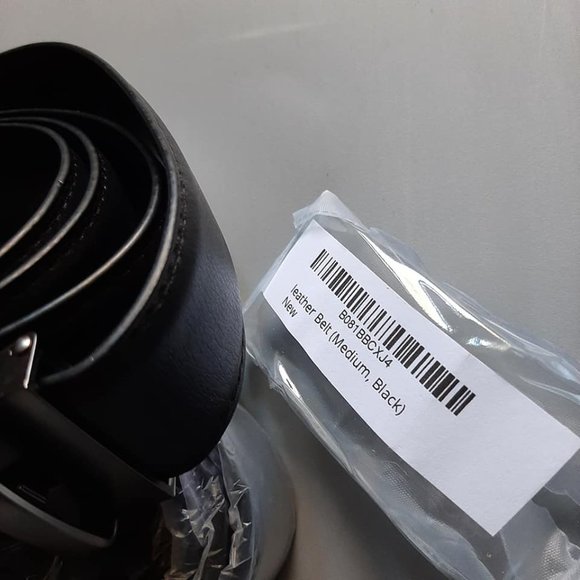 NEW Black Leather Belt Simple Design Gun Metal Buckle - Various Sizes - Picture 3 of 4